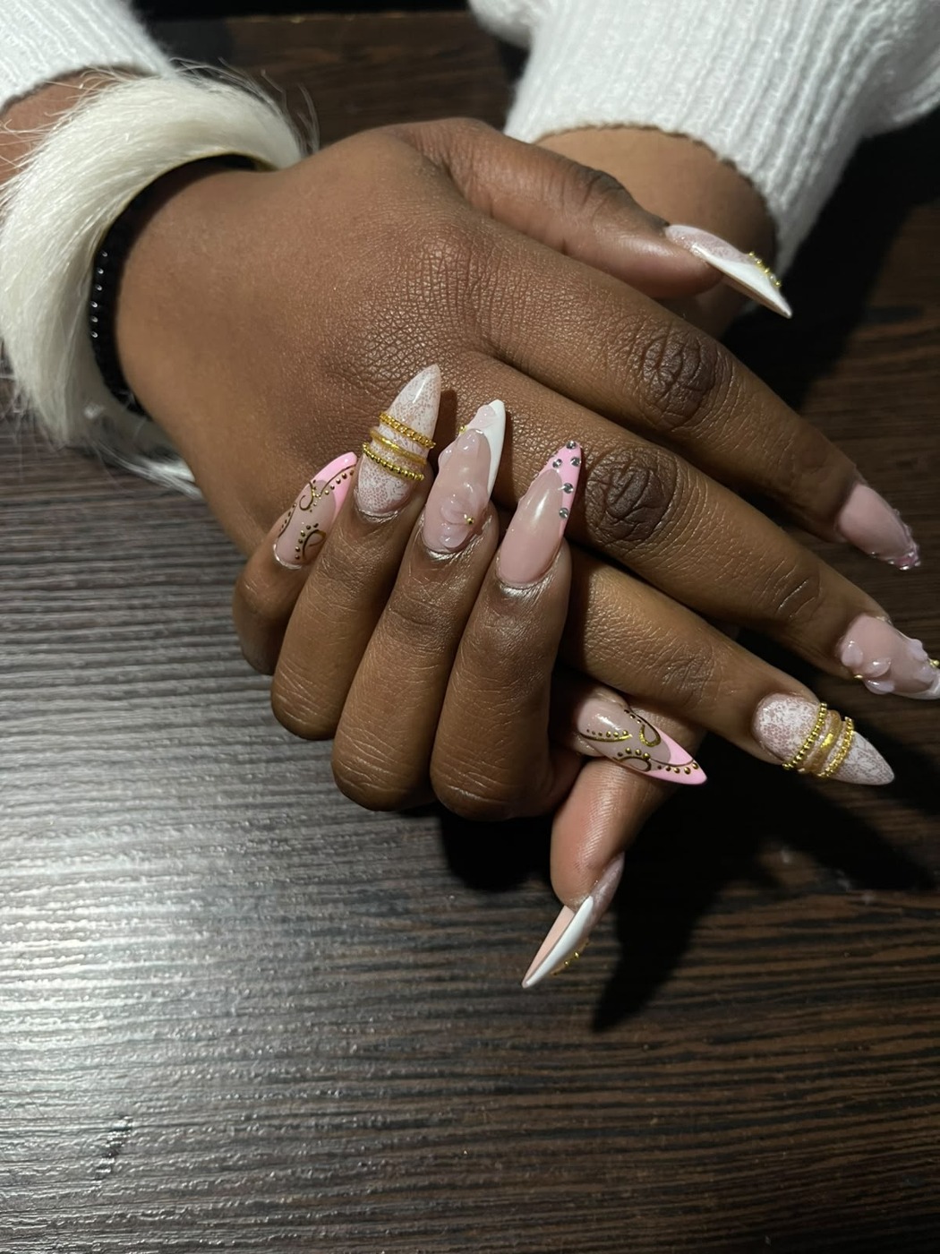 Pink & gold details nail design by Nails by B