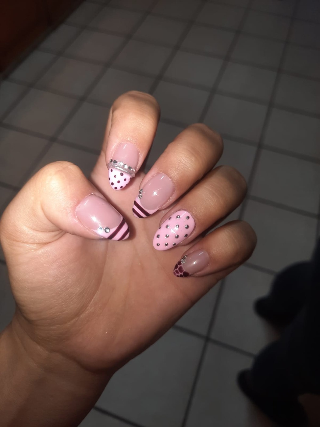 Pink patterns & sparkle nail design by Nails by B